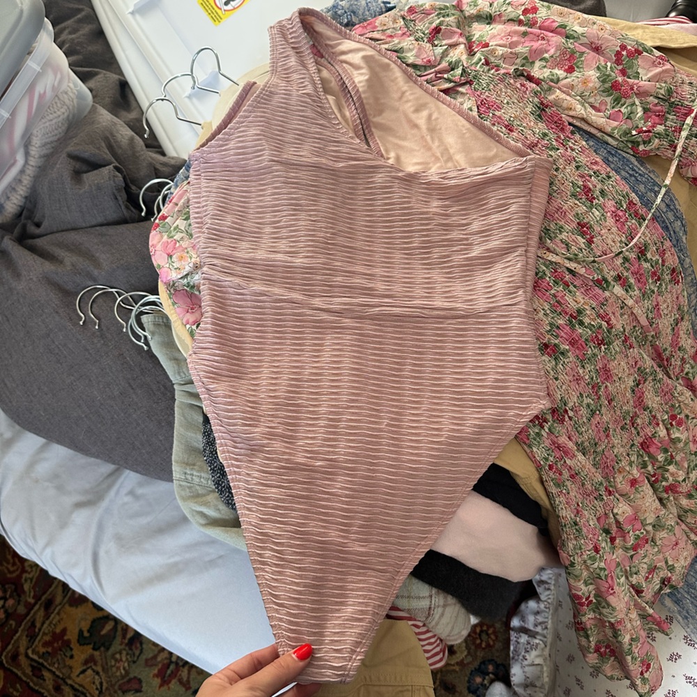Pink Ribbed One-Piece Swimsuit - Picture 3 of 3